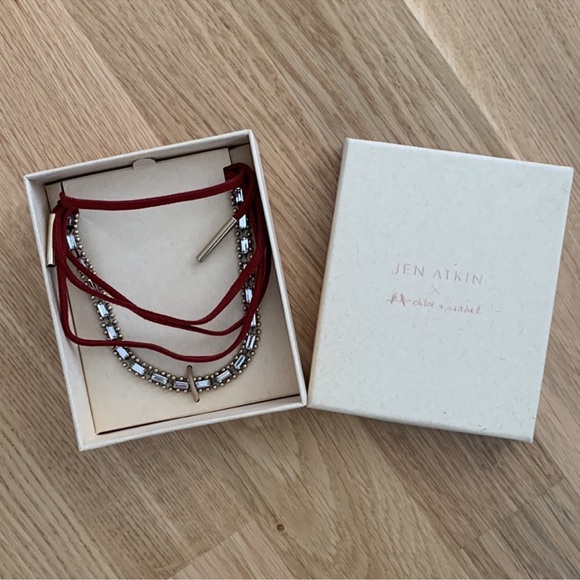Jen Atkin Chloe + Isabel Red Leather Crystal Lariat Necklace or Headpiece - Picture 4 of 8